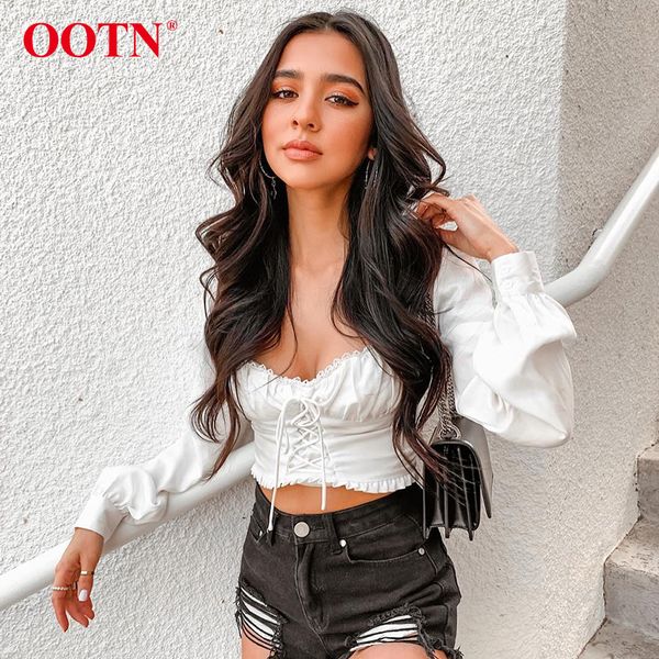 elegant square neck crop women long sleeve blouse white shirt lace up ruffles tunic female casual blouses winter t200321 
elegant square neck crop women long sleeve blouse white shirt lace up ruffles tunic female casual blouses winter t200321