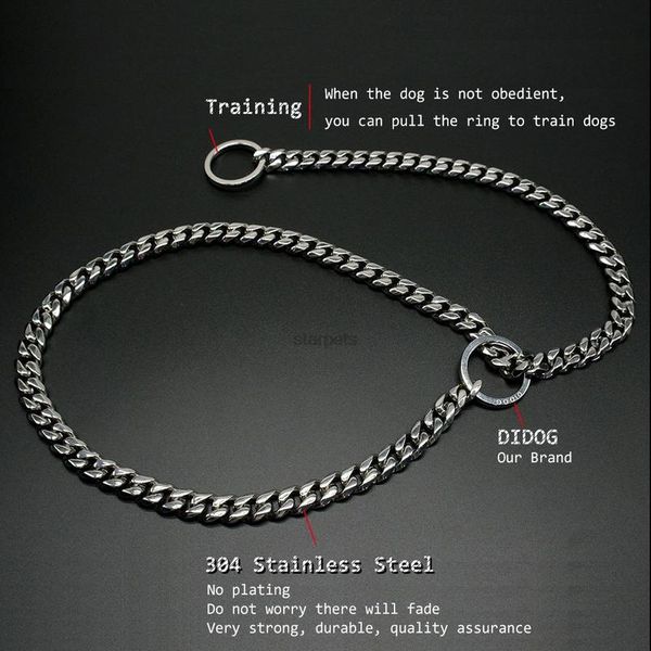 stainless steel dog training choke collar metal slip chain with m link for pitbull bulldog with gift wmtnre