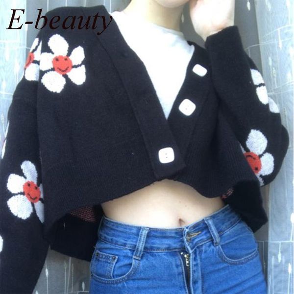 preppy style flower knit cardigans sweater women v neck loose elegant thicked pull femme print short casual all-match coat1, White
preppy style flower knit cardigans sweater women v neck loose elegant thicked pull femme print short casual all-match coat1, White