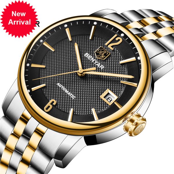 100% Mechanical Watch Benyar Men's Steel Luxury Clock Full Of Casual Mode D'automatic Water
