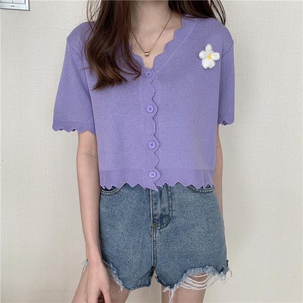 flower sweater cardigan women v neck knitted casual waved edge short sleeve thin summer sweaters cardigans for female, White;black
flower sweater cardigan women v neck knitted casual waved edge short sleeve thin summer sweaters cardigans for female, White;black