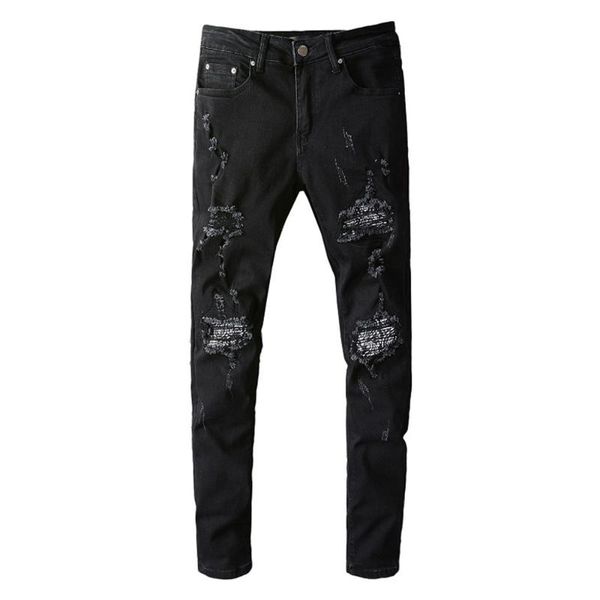 men's jeans bandana paisley patchwork ripped streetwear slim skinny stretch denim pants high quality, Blue
men's jeans bandana paisley patchwork ripped streetwear slim skinny stretch denim pants high quality, Blue