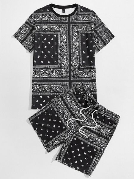 men paisley scarf print tee & drawstring shorts a7ms#, Gray
men paisley scarf print tee & drawstring shorts a7ms#, Gray