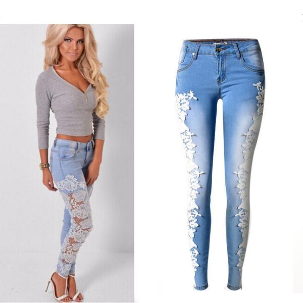 women's jeans women fashion denim skinny hollow out lace stitching mid-waist tights sky blue pants stretchable full length sexy
women's jeans women fashion denim skinny hollow out lace stitching mid-waist tights sky blue pants stretchable full length sexy