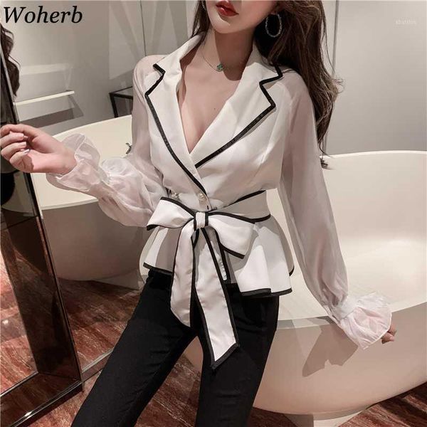 women's blouses & shirts woherb women blouse 2021 korean spring turn-down collar lantern sleeve solid bow tunic ladies sweet high stre, White
women's blouses & shirts woherb women blouse 2021 korean spring turn-down collar lantern sleeve solid bow tunic ladies sweet high stre, White