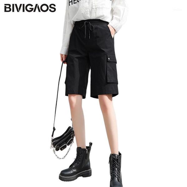 women's shorts bivigaos cargo women 2021 summer loose straight large pockets short high waist thin sport casual knee1, White;black
women's shorts bivigaos cargo women 2021 summer loose straight large pockets short high waist thin sport casual knee1, White;black