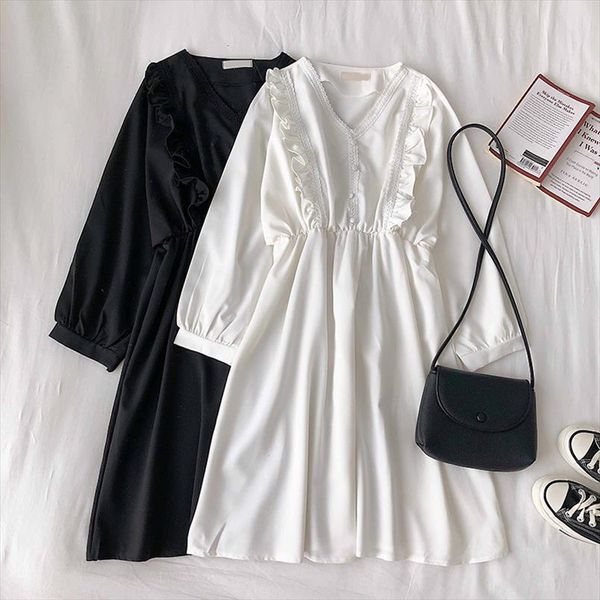 elegant ruffles v neck women dress 2020 new chic korean high waist mid dresses vintage solid vestidos femme, Black;gray
elegant ruffles v neck women dress 2020 new chic korean high waist mid dresses vintage solid vestidos femme, Black;gray