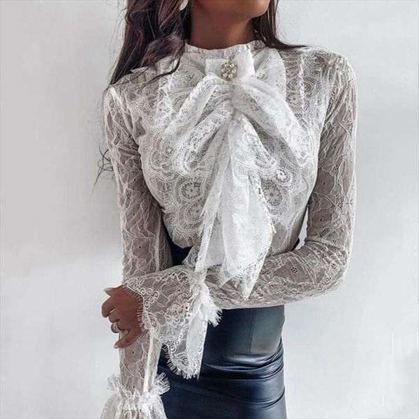 women see through lace blouse long sleeve chiffon shirt 2020 casual loose bowknot ol shirt hollow out blouses shirts, White
women see through lace blouse long sleeve chiffon shirt 2020 casual loose bowknot ol shirt hollow out blouses shirts, White
