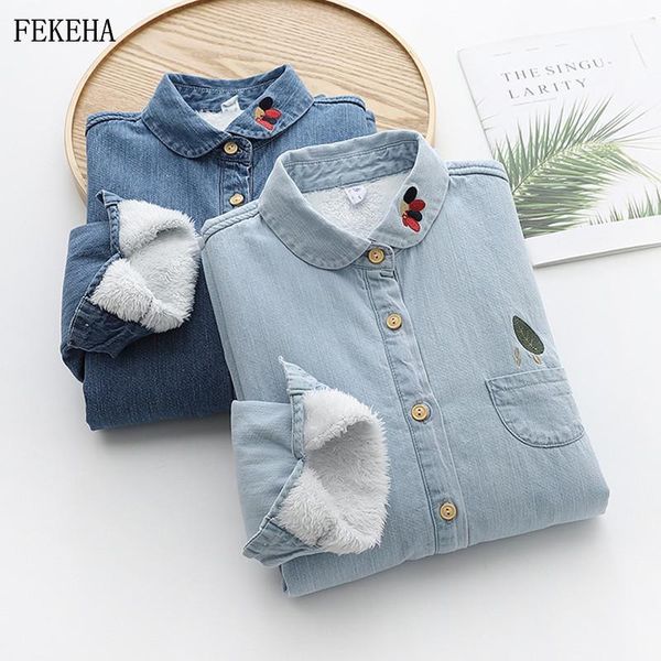 winter velvet demin shirts womens blouse and leaf embroidery long sleeve blue keep warm female clothes girls outwear, White
winter velvet demin shirts womens blouse and leaf embroidery long sleeve blue keep warm female clothes girls outwear, White