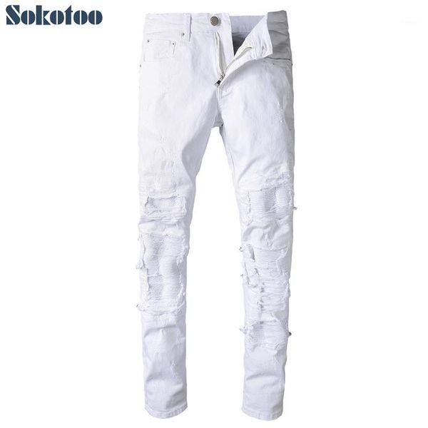 sokotoo men's white pleated ripped biker jeans for moto casual patchwork stretch denim pants long trousers1, Blue
sokotoo men's white pleated ripped biker jeans for moto casual patchwork stretch denim pants long trousers1, Blue