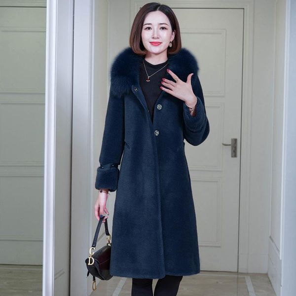 women's fur & faux winter granular sheep shearing coat middle and long solid color temperament hooded collar grass composite, Black
women's fur & faux winter granular sheep shearing coat middle and long solid color temperament hooded collar grass composite, Black