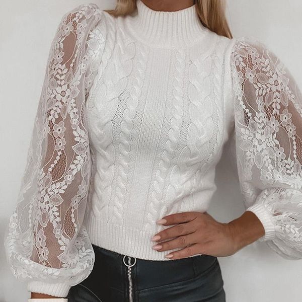 women's sweaters women turtleneck sweater lace knit blouse patchwork long lantern sleeve white office ladies pullovers autumn female, White;black
women's sweaters women turtleneck sweater lace knit blouse patchwork long lantern sleeve white office ladies pullovers autumn female, White;black