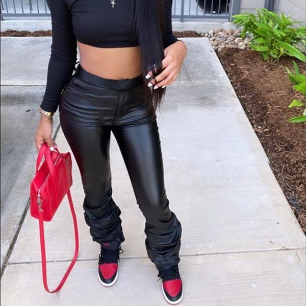 women's pants & capris ff1058 black leather long winter fashion high waist elastic pleated trousers flare stacked1, Black;white
women's pants & capris ff1058 black leather long winter fashion high waist elastic pleated trousers flare stacked1, Black;white