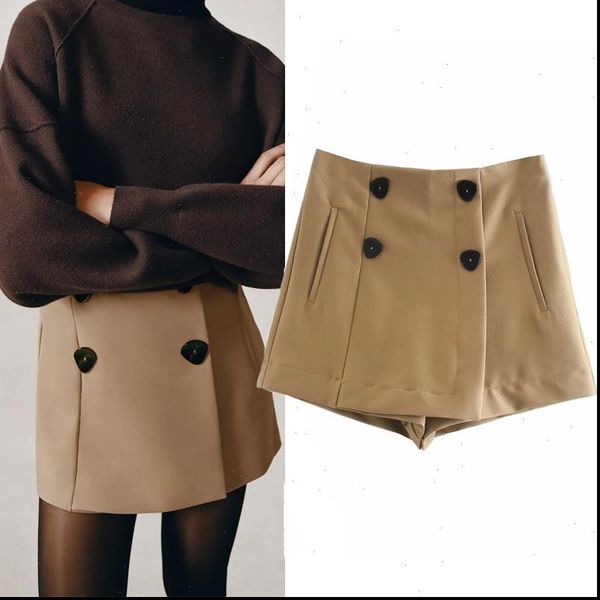 autumn winter double button high waisted skirt shorts women za 2020 vintage wide leg a line skort ladies loose casual shorts, White;black
autumn winter double button high waisted skirt shorts women za 2020 vintage wide leg a line skort ladies loose casual shorts, White;black