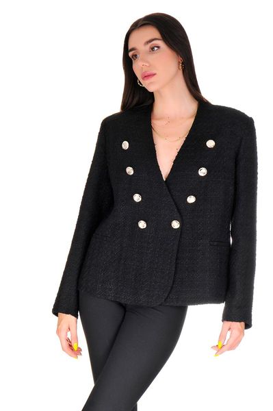 women tweed black blazer jacket, Black;brown