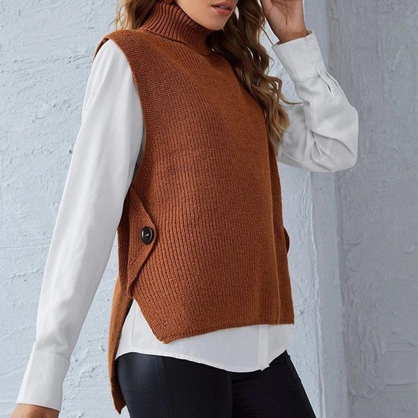 women's vests knitted high-neck vest loose comfortable pullovers jumpers basic sleeveless sweater button, Black;white
women's vests knitted high-neck vest loose comfortable pullovers jumpers basic sleeveless sweater button, Black;white