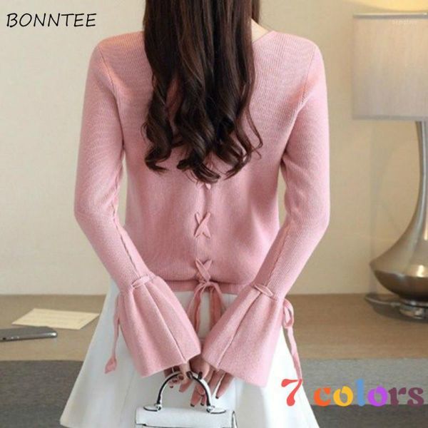 pullovers women new spring fashion korean bows solid elegant ladies jumpers chic lace up 7 colors v-neck flare sleeve femme ins1, White;black
pullovers women new spring fashion korean bows solid elegant ladies jumpers chic lace up 7 colors v-neck flare sleeve femme ins1, White;black