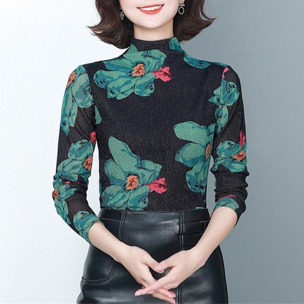 women's blouses & shirts korean fashion floral print mesh blouse women plus size undershirt autumn winter turtleneck pullover vintgae, White
women's blouses & shirts korean fashion floral print mesh blouse women plus size undershirt autumn winter turtleneck pullover vintgae, White