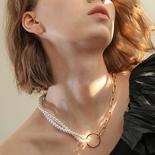 pearl necklace women's feeling stitching thick chain personality ring neck chain indifference 18k jewelry, Silver
pearl necklace women's feeling stitching thick chain personality ring neck chain indifference 18k jewelry, Silver