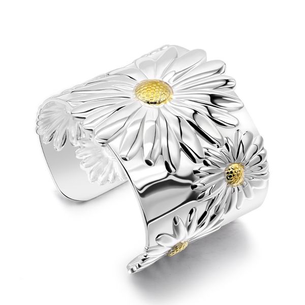 bohemian female 925 sterling silver bracelet wide solid silver opening design flower ladies popular jewelry women accessories 200925, Golden;silver
bohemian female 925 sterling silver bracelet wide solid silver opening design flower ladies popular jewelry women accessories 200925, Golden;silver