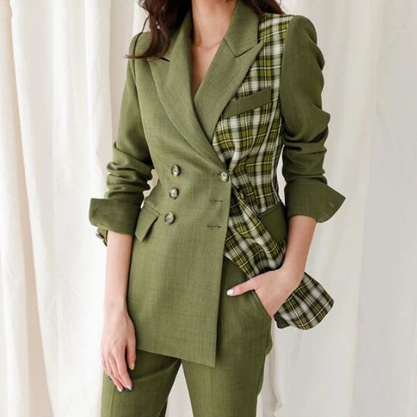 office ladies 2 piece set double breasted patchwork plaid green blazer & high waist suit pants 2021 new women pant suit, White;black
office ladies 2 piece set double breasted patchwork plaid green blazer & high waist suit pants 2021 new women pant suit, White;black
