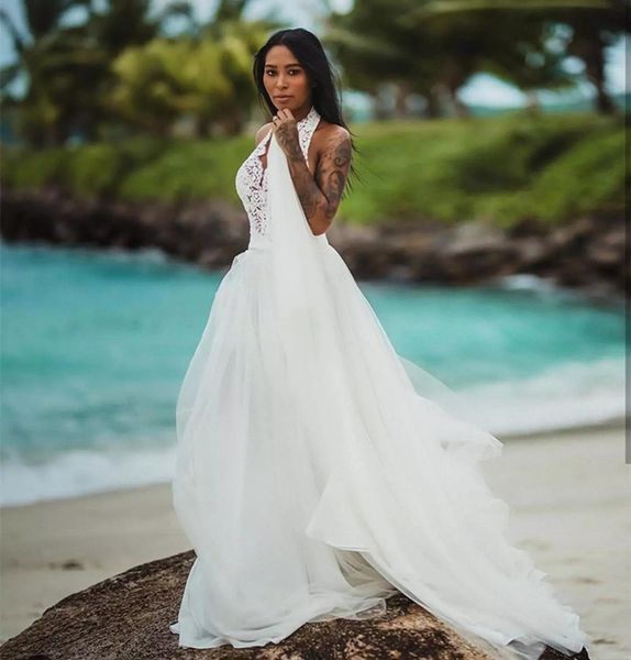 halter v neck lace a line wedding dresses 2021 open back tulle beach bride wedding gowns, White
halter v neck lace a line wedding dresses 2021 open back tulle beach bride wedding gowns, White