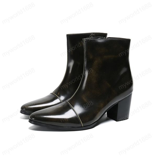 business formal men's large size real leather short boots pointed toe heighten zipper male party prom ankle boots, Black
business formal men's large size real leather short boots pointed toe heighten zipper male party prom ankle boots, Black
