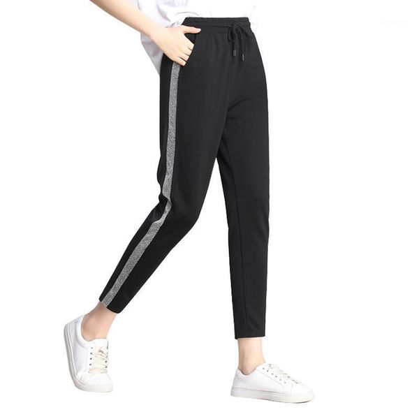 contrast panel sweatpants women casual harem pants loose elastic trousers women black striped side sweat pants female1, Black;white
contrast panel sweatpants women casual harem pants loose elastic trousers women black striped side sweat pants female1, Black;white