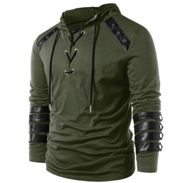 vintage faux leather patchwork lace up hooded hoodie fashion men full sleeve drawstring hoodies outerwear pullover sweatshirt, Black
vintage faux leather patchwork lace up hooded hoodie fashion men full sleeve drawstring hoodies outerwear pullover sweatshirt, Black