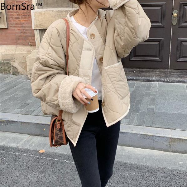 women's down & parkas bornsra 2021 winter solid lambswool patchwork women coat thick warm loose casual jacket female outwear elegant, Black
women's down & parkas bornsra 2021 winter solid lambswool patchwork women coat thick warm loose casual jacket female outwear elegant, Black