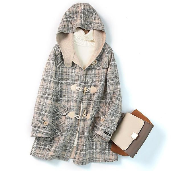 women's wool & blends handmade double-sided woolen fashion horn buckle plaid loose coat women 2021 autumn and winter clothing b087, Black
women's wool & blends handmade double-sided woolen fashion horn buckle plaid loose coat women 2021 autumn and winter clothing b087, Black