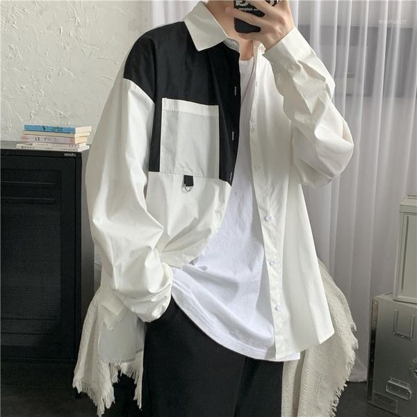 spring autumn stitching long sleeve shirt men baggy casual fashion trend chemise homme men clothing bc50cs1, White;black
spring autumn stitching long sleeve shirt men baggy casual fashion trend chemise homme men clothing bc50cs1, White;black