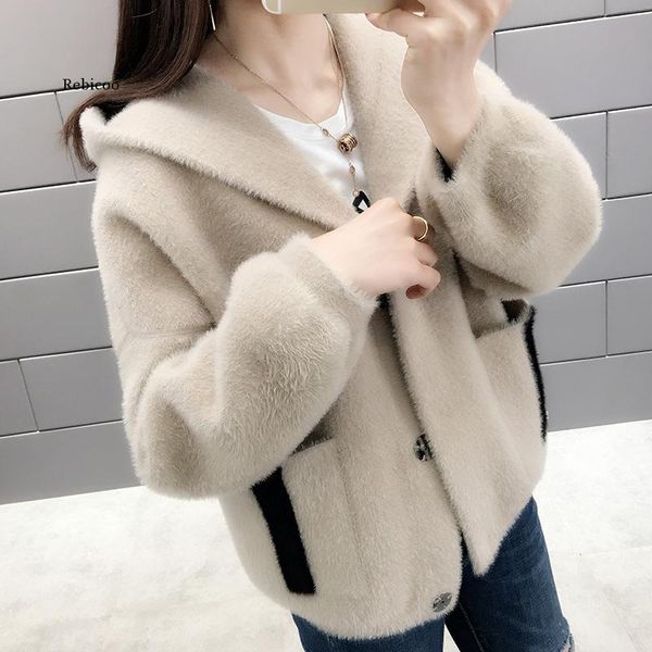 women's knits & tees spring and autumn women faux mink patchwork fur female hooded fashion knitted sweater cardigan jacket outwear coat, White
women's knits & tees spring and autumn women faux mink patchwork fur female hooded fashion knitted sweater cardigan jacket outwear coat, White