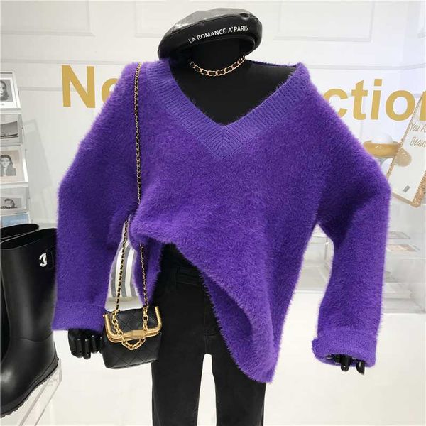 mink hair v-neck soft waxy sweater women's 2021 temperament lazy wind long style thickened long sleeve top, White;black
mink hair v-neck soft waxy sweater women's 2021 temperament lazy wind long style thickened long sleeve top, White;black