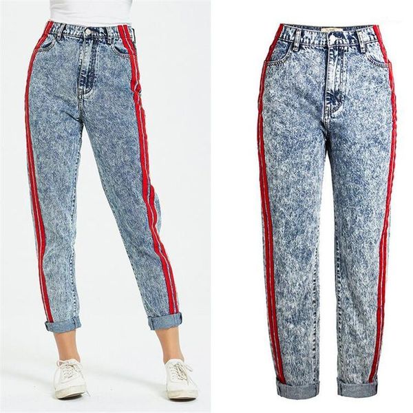autumn winter fashion women lady denim pants high waist jeans trousers loose stitching webbing jeans women casual1, Blue 
autumn winter fashion women lady denim pants high waist jeans trousers loose stitching webbing jeans women casual1, Blue