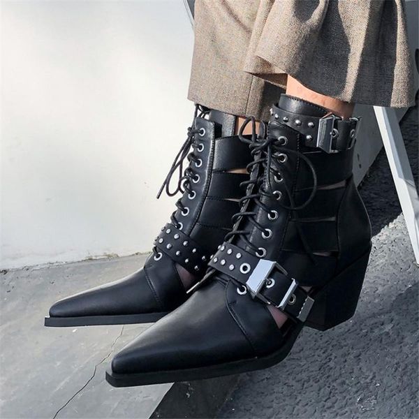 boots pxelena cool street buckle rivet motorcycle for women genuine leather chunky med heels hollow out punk gothic ankle, Black
boots pxelena cool street buckle rivet motorcycle for women genuine leather chunky med heels hollow out punk gothic ankle, Black