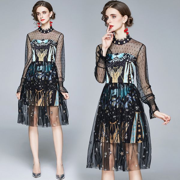 2021 new merchall spring autumn midi women's sequins stars dot embroidery printed mesh splice elegant vintage es k9py, Black;gray
2021 new merchall spring autumn midi women's sequins stars dot embroidery printed mesh splice elegant vintage es k9py, Black;gray