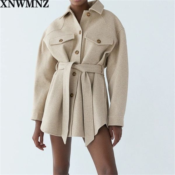 xnwmnz za women fashion with belt loose woolen jacket coat vintage long sleeve side pockets female outerwear chic overcoat y201012, Black;brown
xnwmnz za women fashion with belt loose woolen jacket coat vintage long sleeve side pockets female outerwear chic overcoat y201012, Black;brown