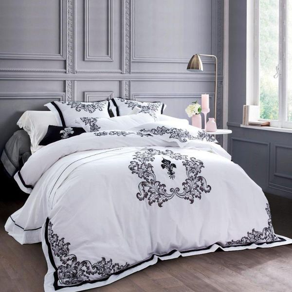 bedding sets 10 4 pieces 100% egypt cotton bed sheets luxury el set king size duvet covers white with black embroidery
bedding sets 10 4 pieces 100% egypt cotton bed sheets luxury el set king size duvet covers white with black embroidery