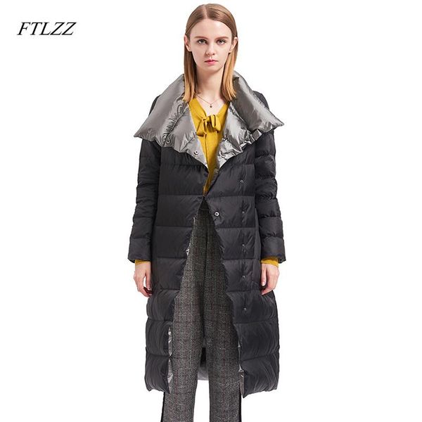 women's down & parkas ftlzz 90% ultra light jacket women medium long double breasted warm plus size 3xl female sided coat, Black 
women's down & parkas ftlzz 90% ultra light jacket women medium long double breasted warm plus size 3xl female sided coat, Black