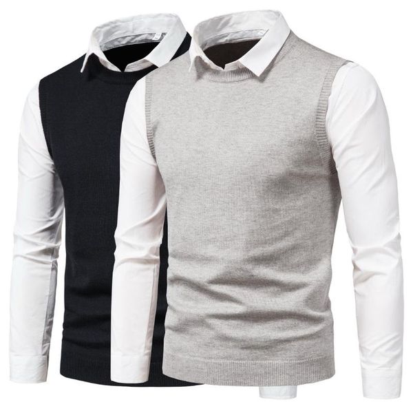 men's sweaters sweater men 2021 style casual lapel shirt vest fake two-piece pullover slim-fitting long-sleeved, White;black
men's sweaters sweater men 2021 style casual lapel shirt vest fake two-piece pullover slim-fitting long-sleeved, White;black