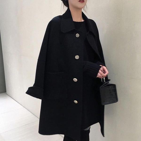 women 2020 autumn winter wool blended coat turn down collar single breasted pocket slim black woolen outwear female abrigos z805
women 2020 autumn winter wool blended coat turn down collar single breasted pocket slim black woolen outwear female abrigos z805