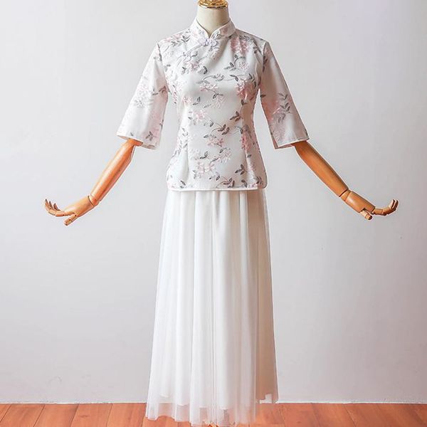 2 pieces/set fashion half sleeve embroidery vintage modern traditional chinese dress qipao cheongsam chinese bridesmaid dresses, White;pink
2 pieces/set fashion half sleeve embroidery vintage modern traditional chinese dress qipao cheongsam chinese bridesmaid dresses, White;pink