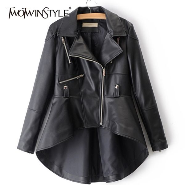 twotwinstyle spring woman solid color long sleeve turn-down collar zippers irregular hem loose pu coat jacket fashion new 201109, Black;brown
twotwinstyle spring woman solid color long sleeve turn-down collar zippers irregular hem loose pu coat jacket fashion new 201109, Black;brown
