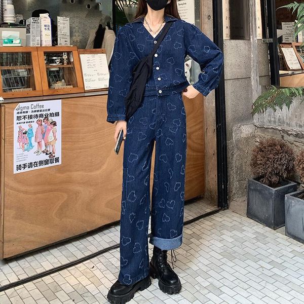 women's jeans three-dimensional heart-shaped tooling straight-leg pants trousers autumn was thin and high-waisted two-piece suit, Blue
women's jeans three-dimensional heart-shaped tooling straight-leg pants trousers autumn was thin and high-waisted two-piece suit, Blue
