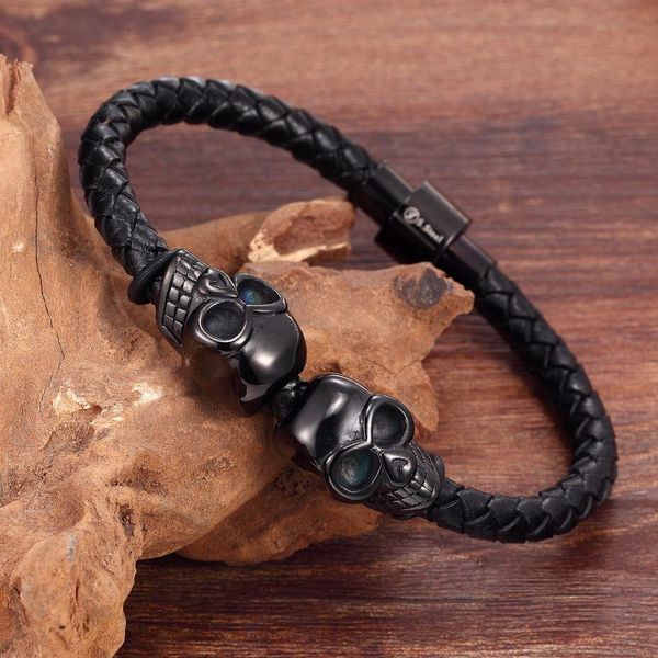 livvy fashion jewelry 2017 punk genuine stainless steel leather bracelet for man double skull bracelet with magnetic claps wmtwse
livvy fashion jewelry 2017 punk genuine stainless steel leather bracelet for man double skull bracelet with magnetic claps wmtwse