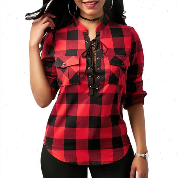 women plaid shirt pocket 2021 sleeve vintage v neck lace up blouses tunic office ladies blouses shirts blusas feminino, White
women plaid shirt pocket 2021 sleeve vintage v neck lace up blouses tunic office ladies blouses shirts blusas feminino, White