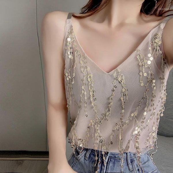 fashion women sparkling sequined sling vest haut femme slim sleeveless v neck camis women summer casual camisole1, White
fashion women sparkling sequined sling vest haut femme slim sleeveless v neck camis women summer casual camisole1, White