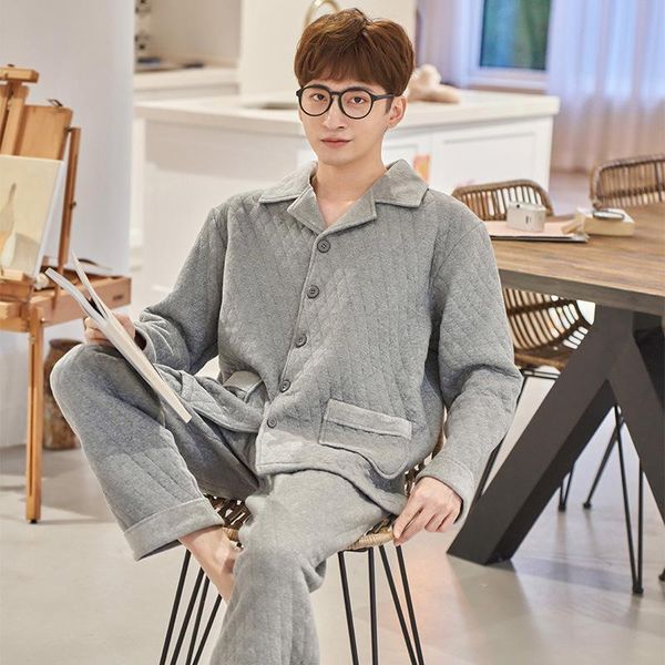 men's sleepwear air cotton pajamas thickening and velvet three-layer thin quilted solid color home service pigiama uomo invernale, Black;brown
men's sleepwear air cotton pajamas thickening and velvet three-layer thin quilted solid color home service pigiama uomo invernale, Black;brown