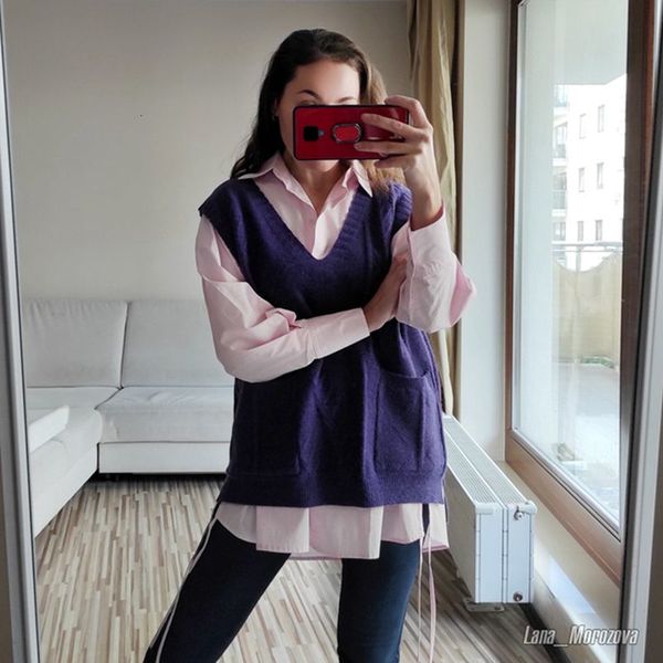 2021 new women fashion oversized big pocket knitted vest sweater vintage sleeveless side vents female waistcoat chic ju99, White;black
2021 new women fashion oversized big pocket knitted vest sweater vintage sleeveless side vents female waistcoat chic ju99, White;black